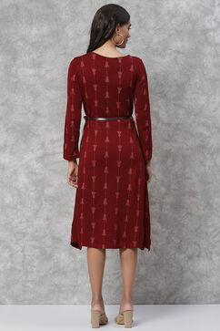 Maroon Poly Cotton Asymmetric Dress image number 4